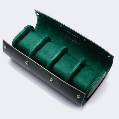 Leather Travel Watch Case - Emerald - Quad Watch Roll