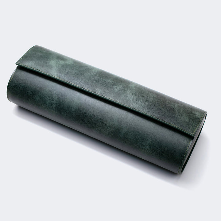 Uhrenetui - 4 Uhren Smaragdgrüne Lederrolle
