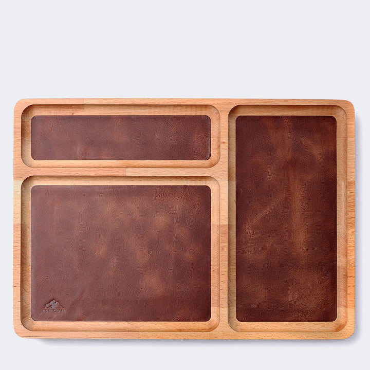 Leather Inlay Wood Tray