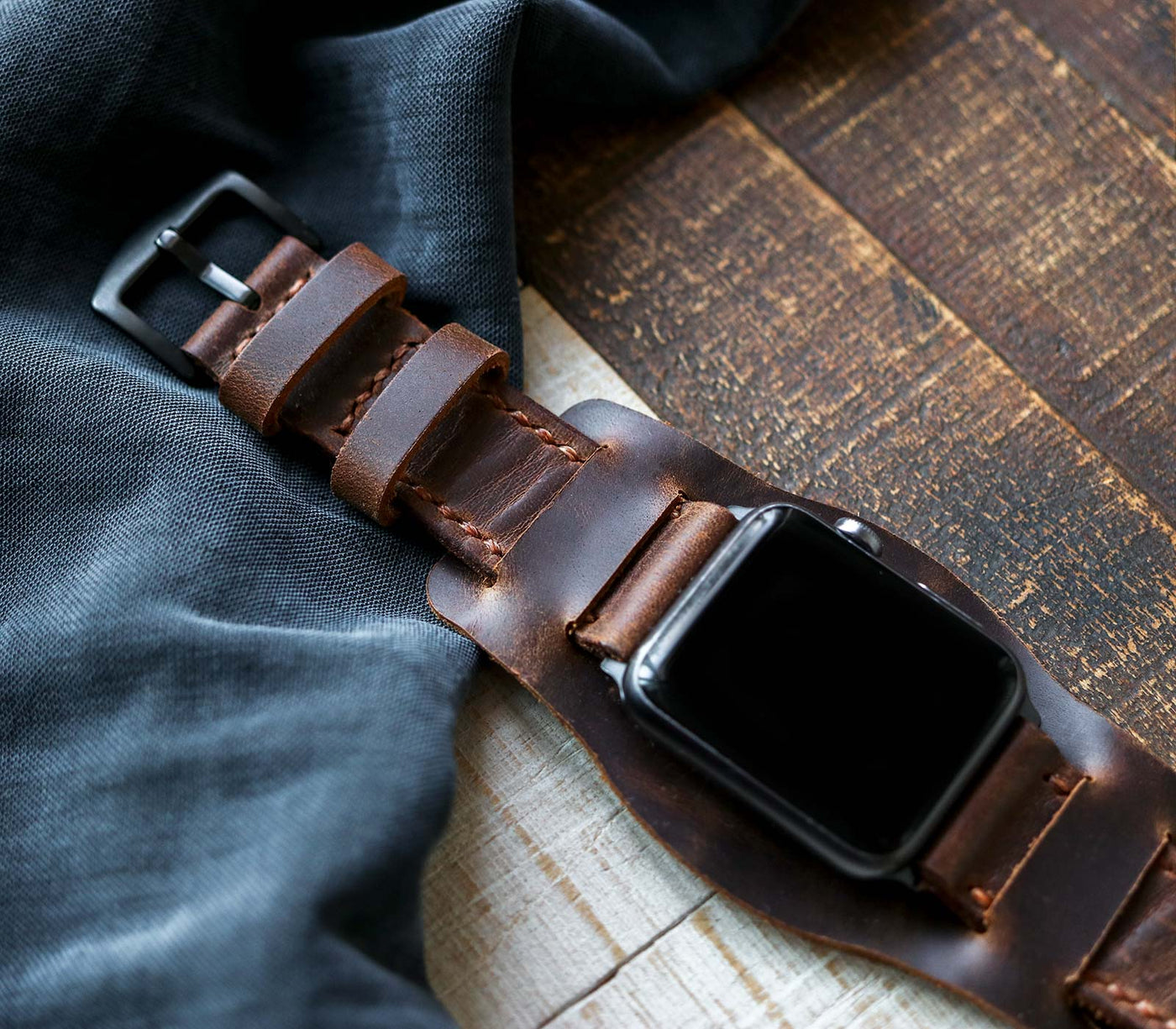 Custom Made Apple Watch Bund Strap - Antique Brown