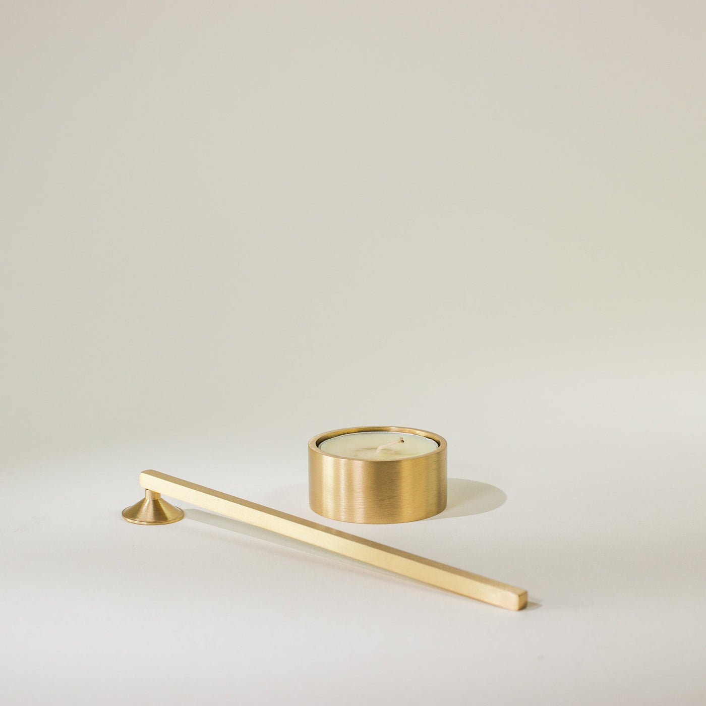 Brass Tealight Holder with Candle Snuffer - Set of 2