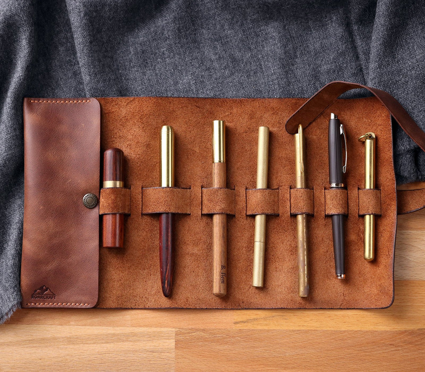 Personalised Buffalo Leather Roll Up Pencil Case