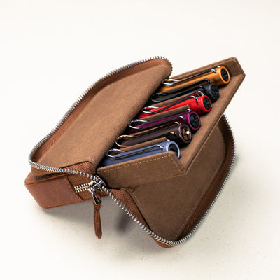 Leather 6-Slot Zippered Pen Case 
