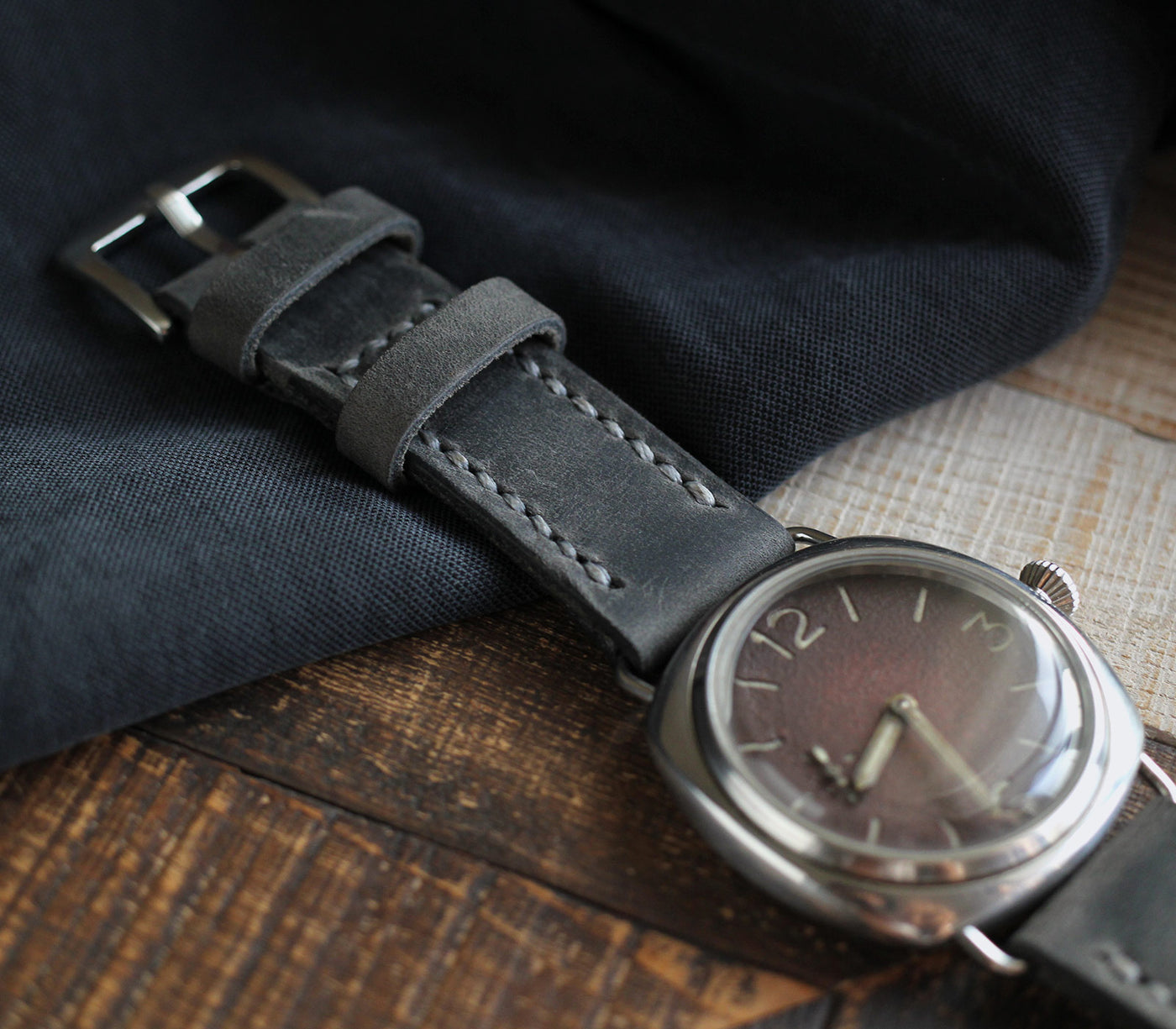 Custom Made Leather Watch Strap - Antique Gray