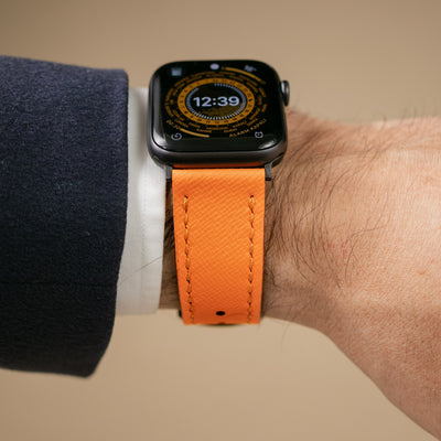 Custom Made Apple Watch Strap - Orange Saffiano