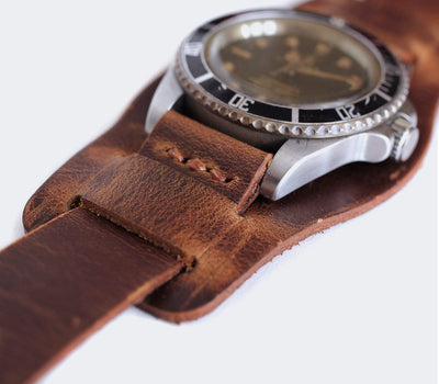 Leather Bund Watch Strap - Antique Brown