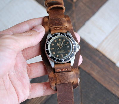 Leather Bund Watch Strap - Antique Brown