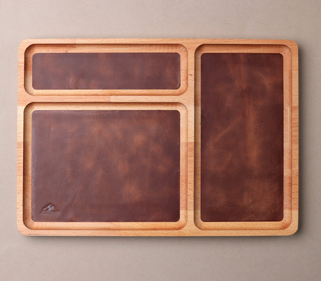 Leather Inlay Wood Tray