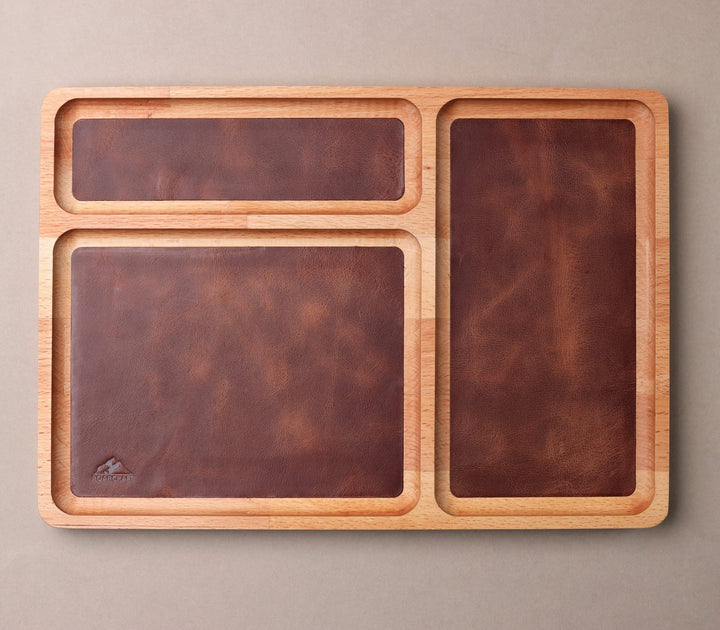 Leather Inlay Wood Tray