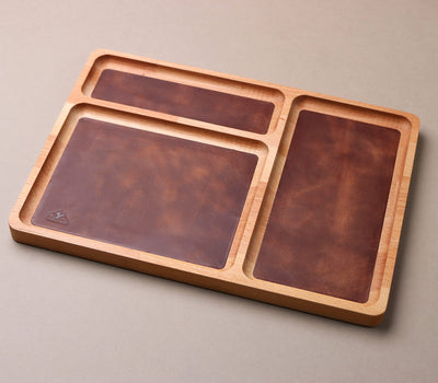 Leather Inlay Wood Tray
