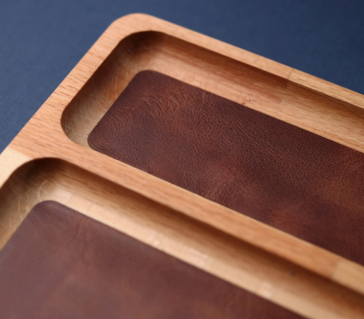 Leather Inlay Wood Tray