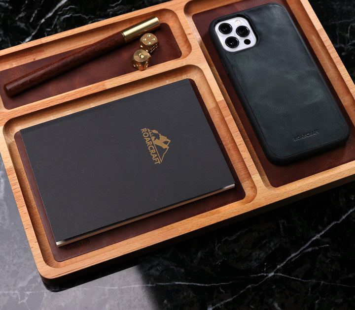 Leather Inlay Wood Tray