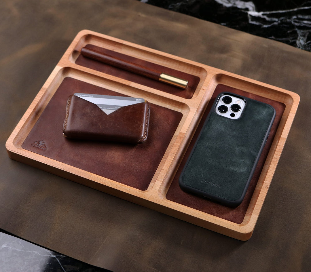Leather Inlay Wood Tray