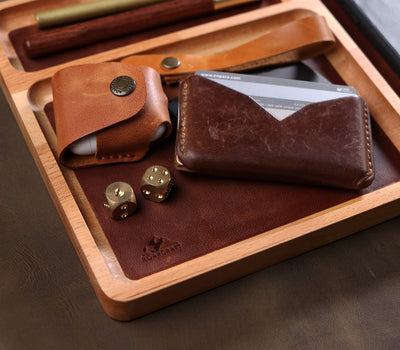 Leather Inlay Wood Tray