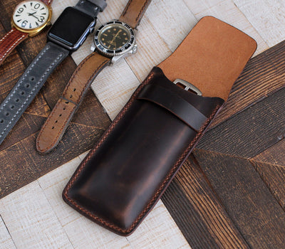 Handmade Flap Covered Leather Watch Case