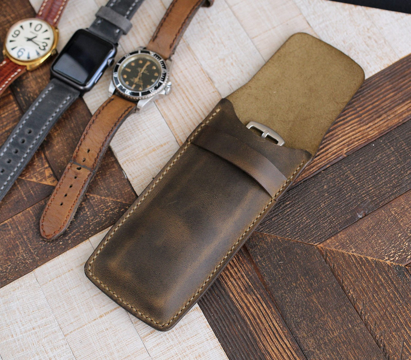 Handmade Flap Covered Leather Watch Case