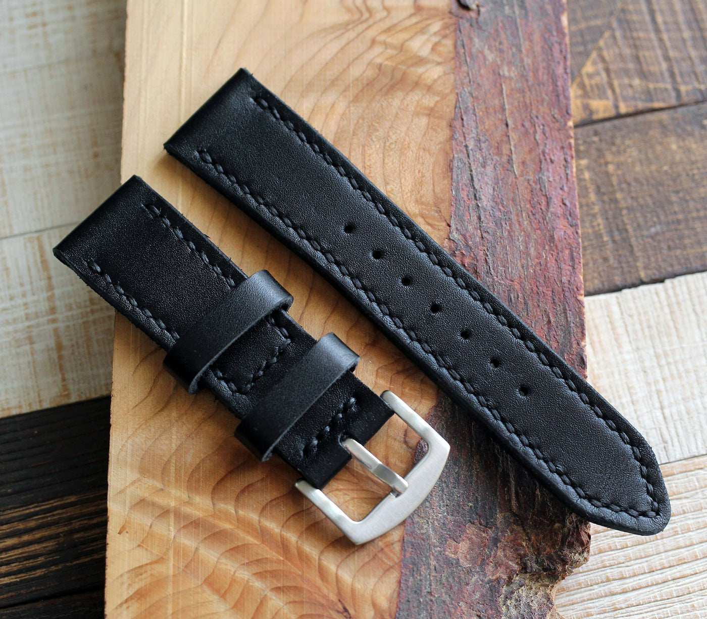 Custom Made Leather Watch Strap - Black