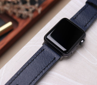 Custom Made Apple Watch Strap - Midnight Blue Saffiano