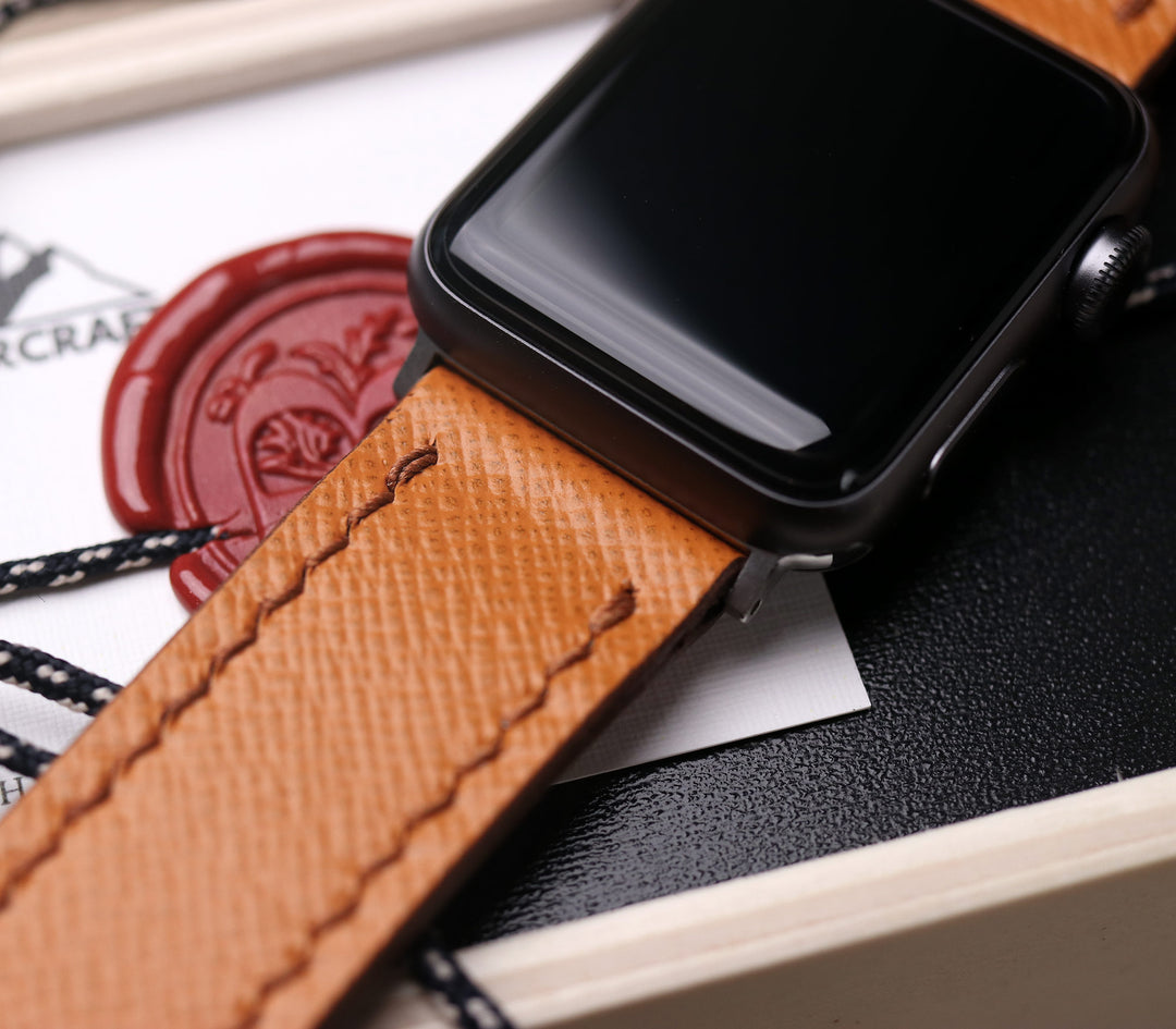 Custom Made Apple Watch Strap - Caramel Saffiano