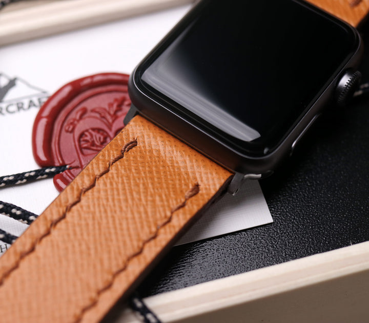 Custom Made Apple Watch Strap - Caramel Saffiano