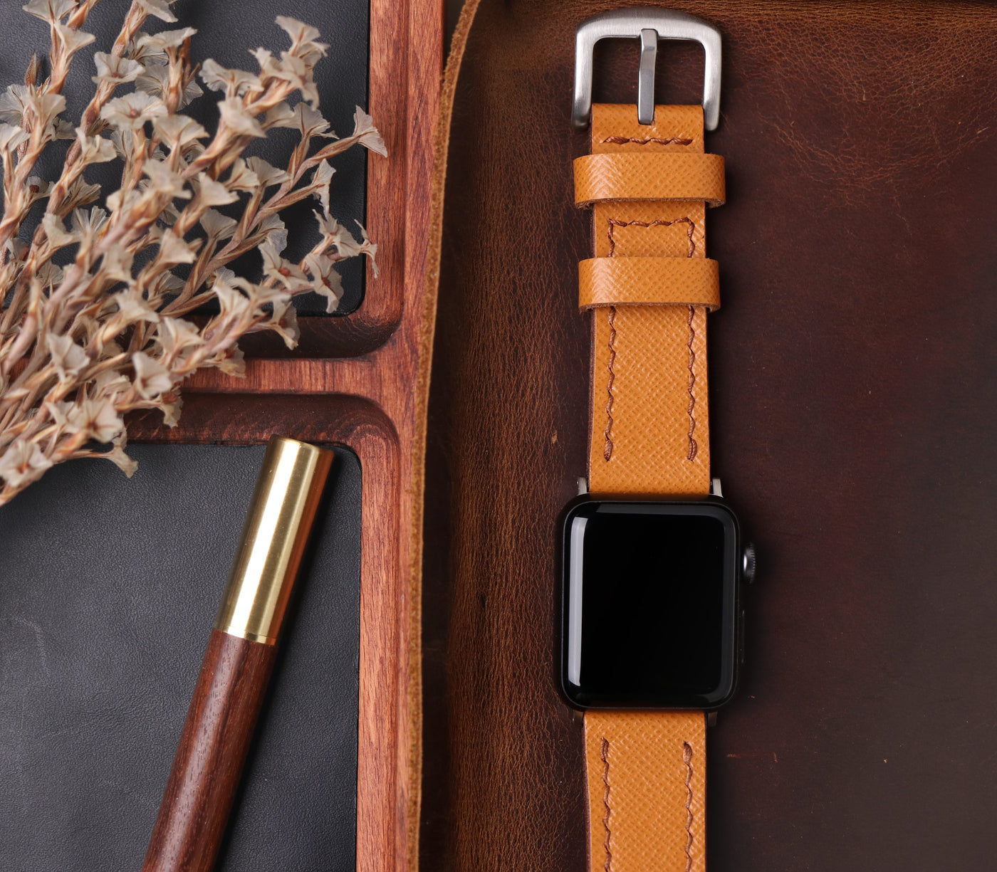 Custom Made Apple Watch Strap - Caramel Saffiano