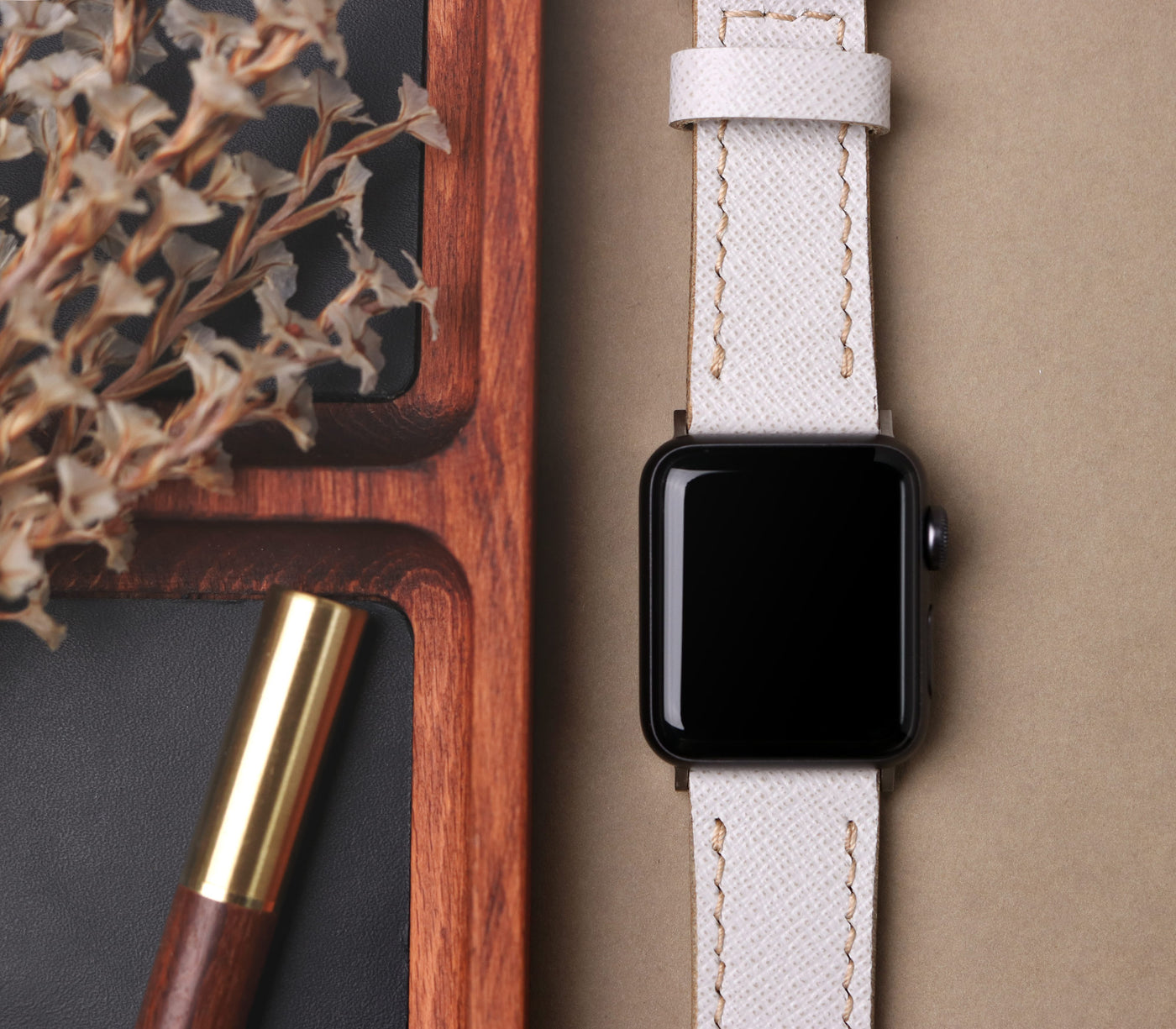 Custom Made Apple Watch Strap - Snow White Saffiano