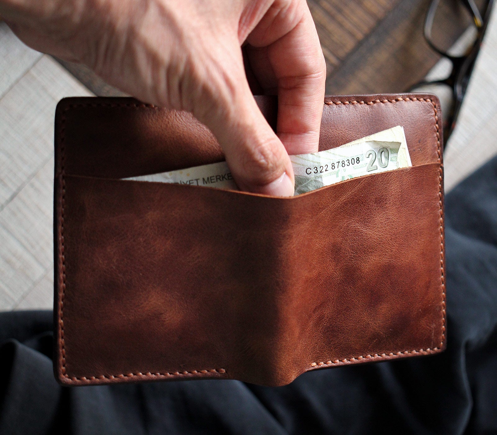 Y☆M RRL Carving Leather Wallet Y☆M RRL Carving Leather Wallet Original Black Leather