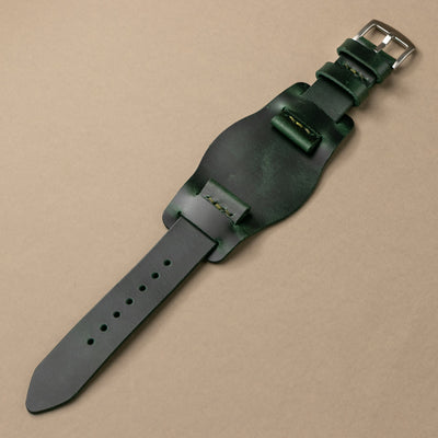 Leather Bund Watch Strap - Forest Green