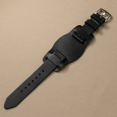 Leather Bund Watch Strap - Black