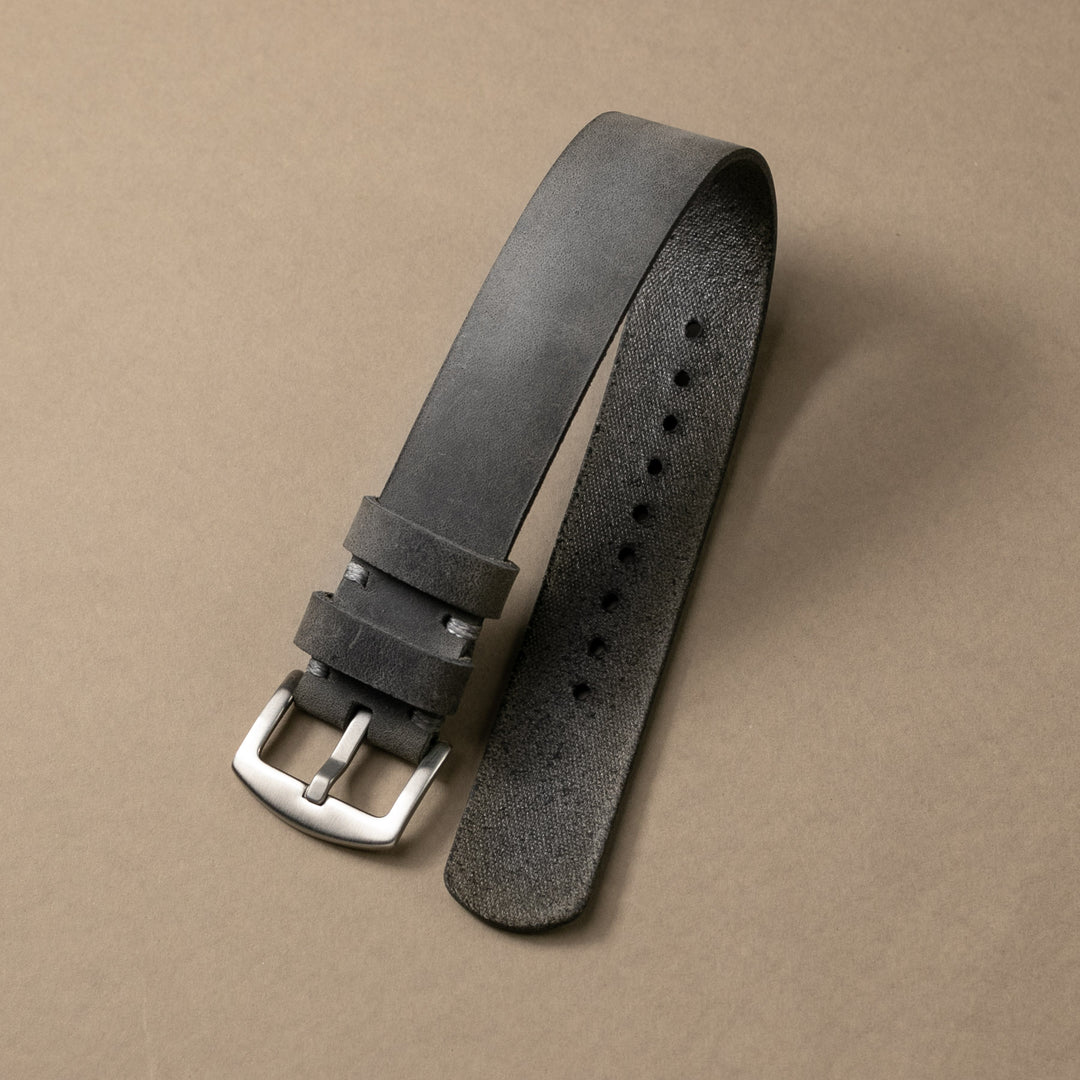 Military Style Leather Watch Strap - Antique Gray