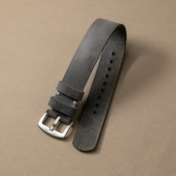 Military Style Leather Watch Strap - Antique Gray