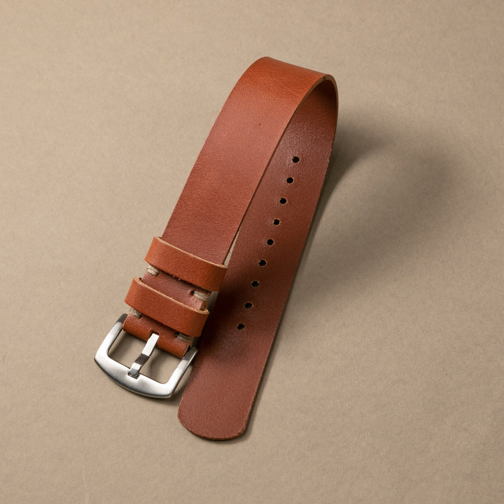 Military Style Leather Watch Strap - Cognac