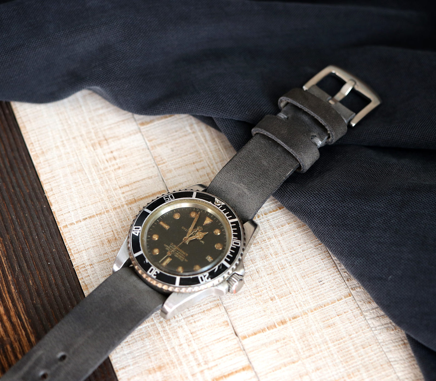 Military Style Leather Watch Strap - Antique Gray