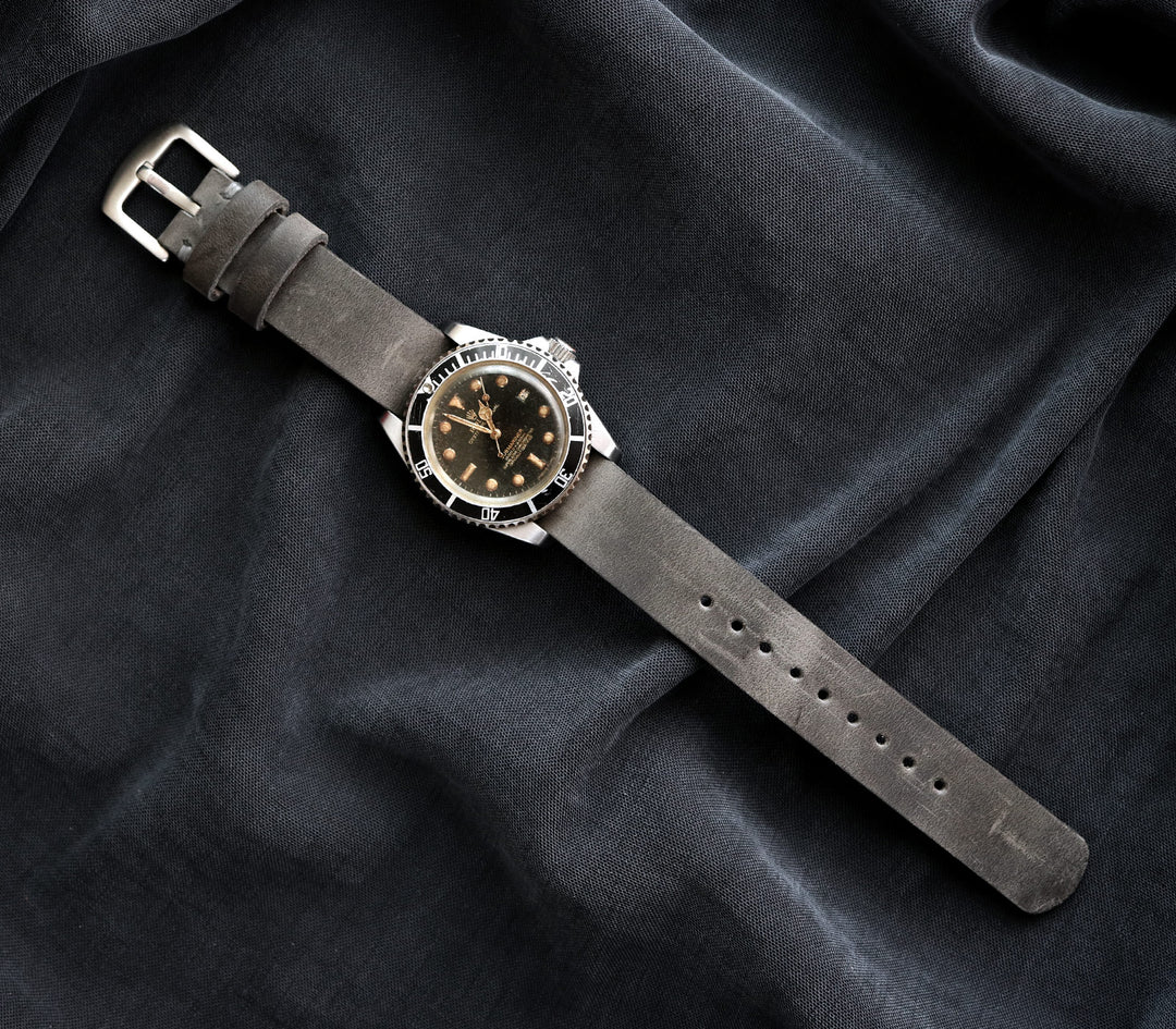 Military Style Leather Watch Strap - Antique Gray