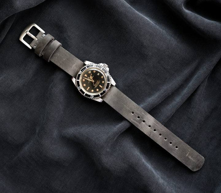 Military Style Leather Watch Strap - Antique Gray