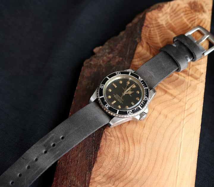 Military Style Leather Watch Strap - Antique Gray