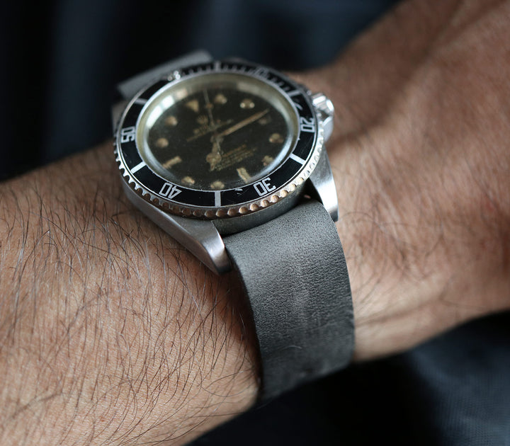Military Style Leather Watch Strap - Antique Gray