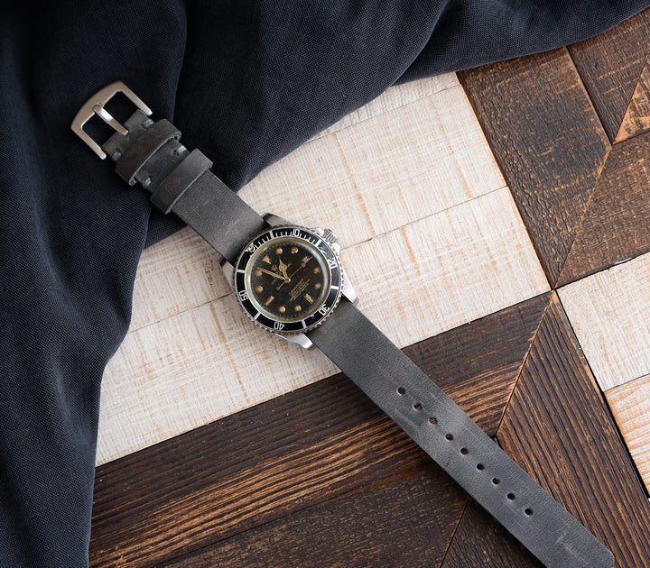Military Style Leather Watch Strap - Antique Gray
