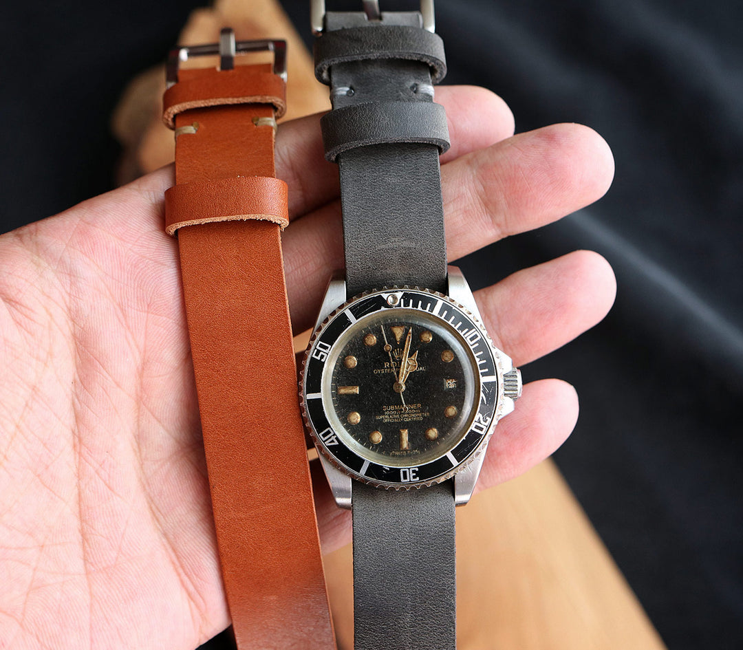 Military Style Leather Watch Strap - Antique Gray