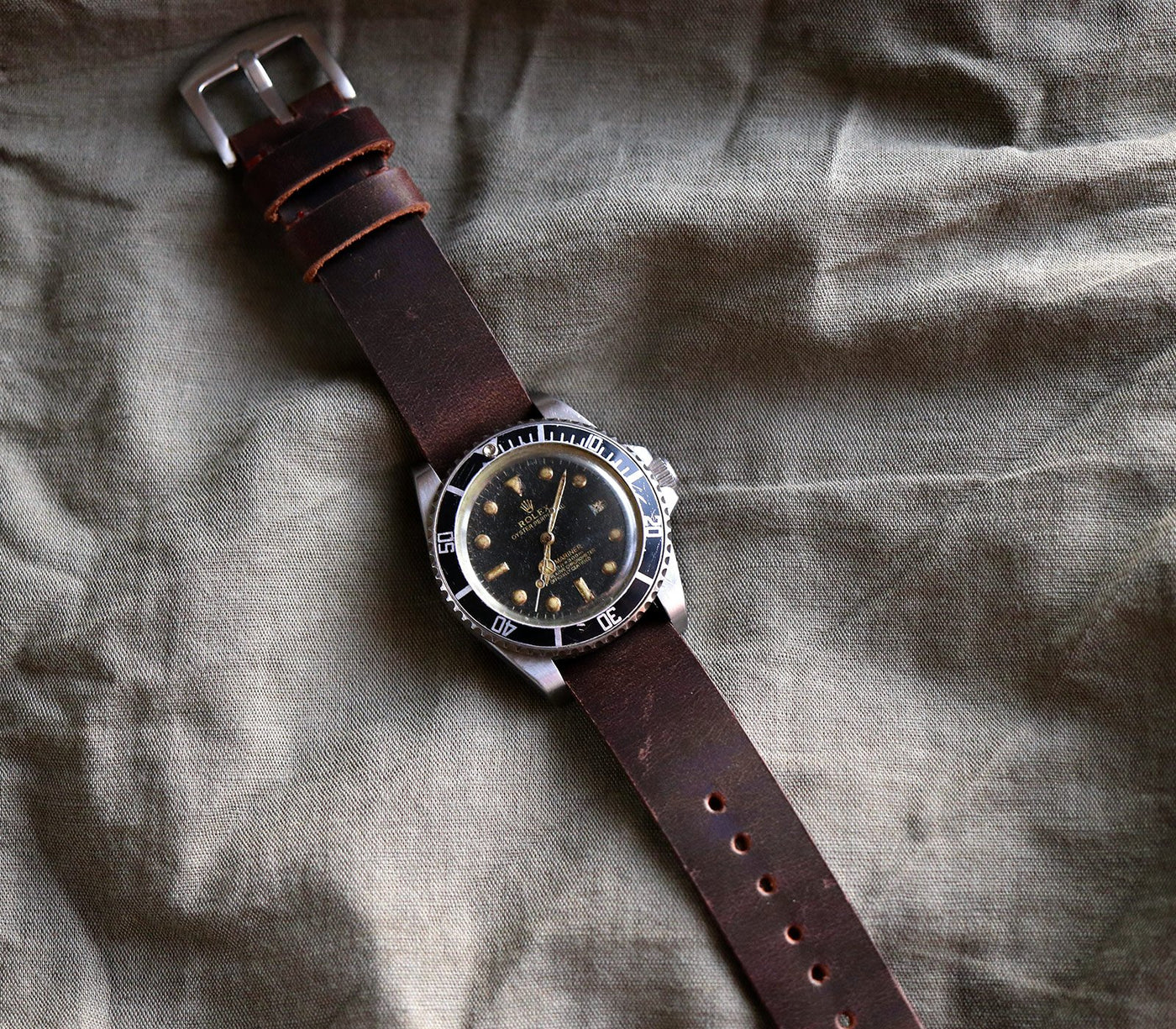 Military Style Leather Watch Strap - Antique Brown