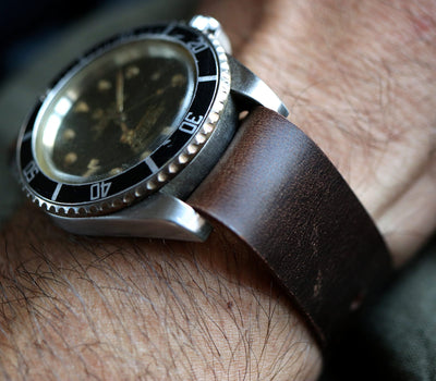 Military Style Leather Watch Strap - Antique Brown