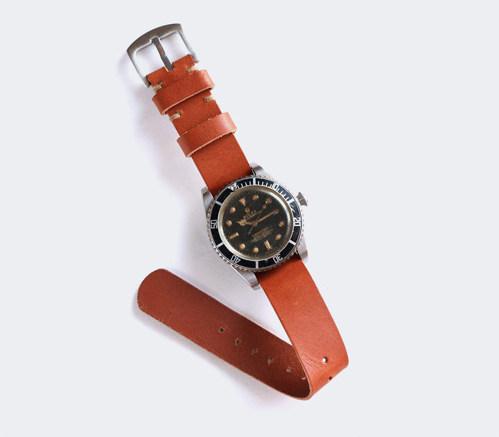 Military Style Leather Watch Strap - Cognac