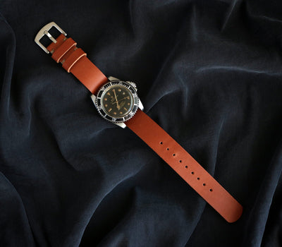 Military Style Leather Watch Strap - Cognac