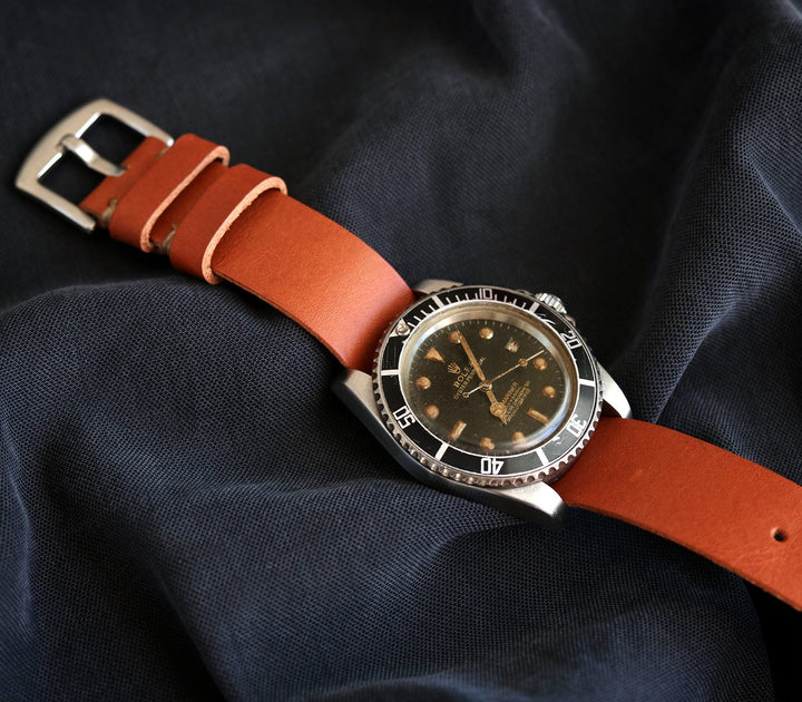 Military Style Leather Watch Strap - Cognac