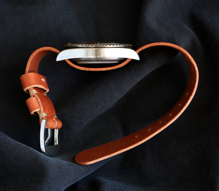 Military Style Leather Watch Strap - Cognac