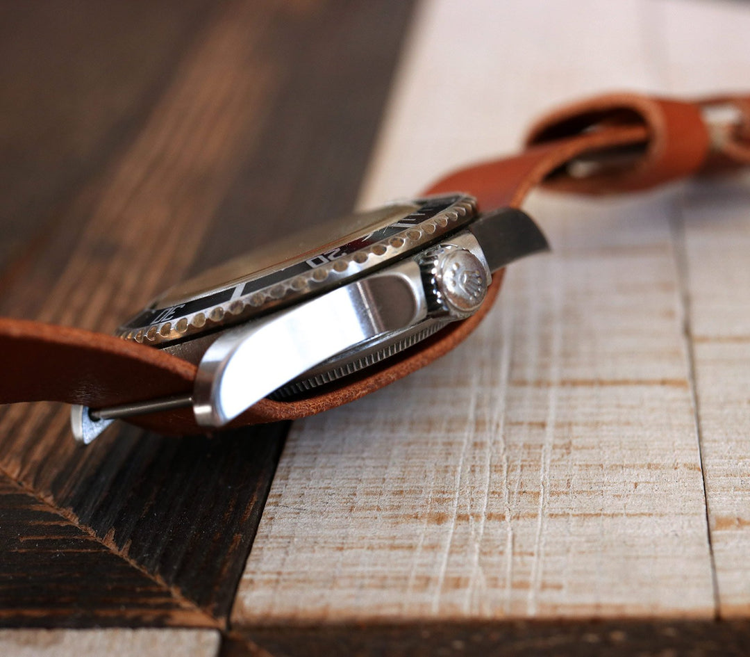 Military Style Leather Watch Strap - Cognac