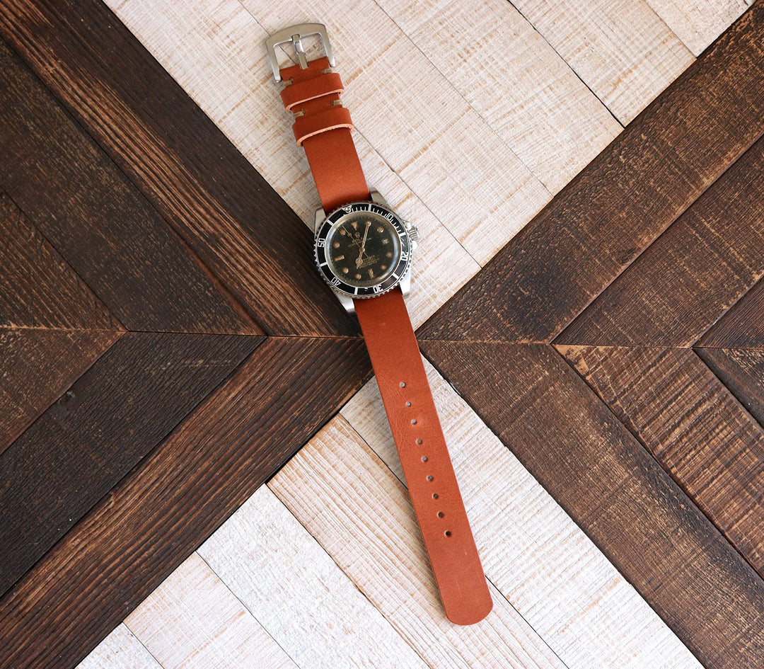 Military Style Leather Watch Strap - Cognac