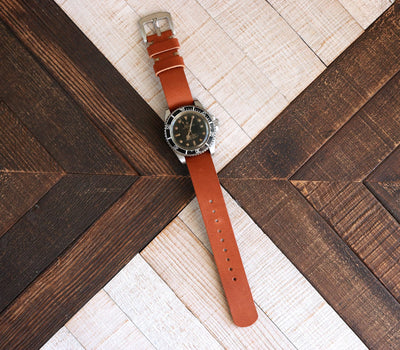 Military Style Leather Watch Strap - Cognac