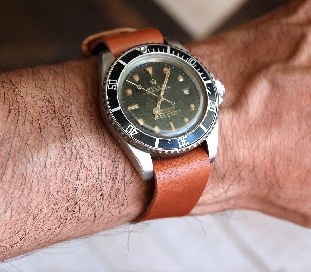 Military Style Leather Watch Strap - Cognac