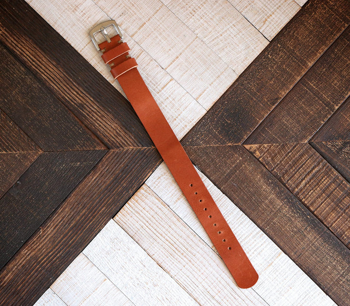 Military Style Leather Watch Strap - Cognac